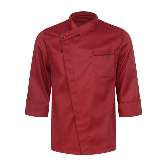 inhzoy Unisex Men's Chef Coat Kitchen Restaurant Work Uniform Cook Shirts Tops Burgundy Long Sleeve XXL