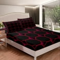 thumbnail image 2 of Drap-housse Nid d'Abeille Taille Simple Géométrique Ruche Hexagonale Draps pour Garçons, Draps Hexagonaux Rouges 3d Stéréoscopiques, Décoration de Chambre Noire Géométrique Néon Simpliste, 2 of 5
