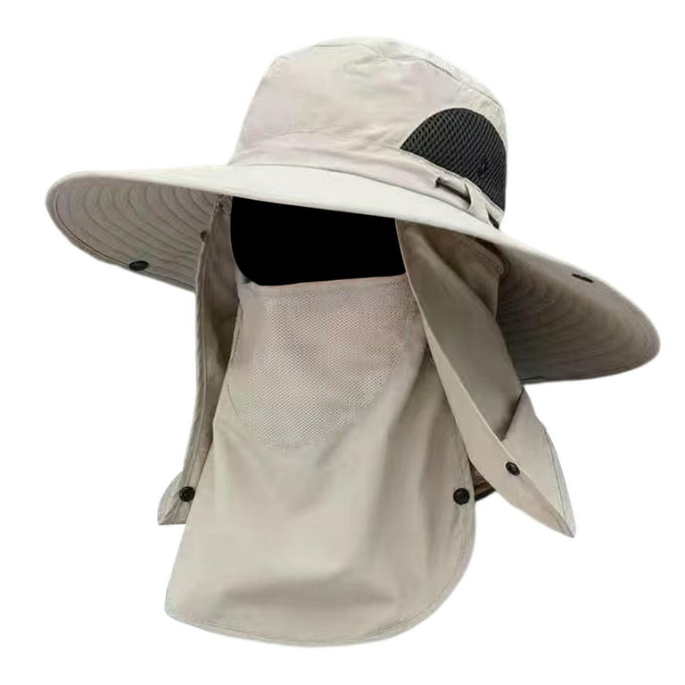 Fishing Hat,Fishing Hat with Removable Cover Neck Flap Cover,Summer Sun  Protection Hiking Beach Sun Hat Outdoor,Baseball Hat Breathable Wide Brim  Bucket Hat,Unisex Travel Climbing Mesh Beige 