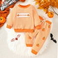 thumbnail image 5 of LIIPEE Girls Outfits Halloween Cartoon Pumpkin Embroidery Long Sleeve Round Neck Striped Sweatshirt Pants Set Toddler Breathable Holiday School Party Outfit,Orange,2-3 Years, 5 of 7
