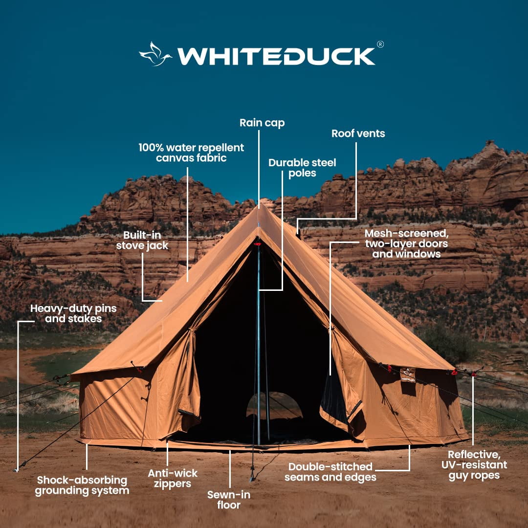 WHITEDUCK Regatta Canvas Bell Tent - w/StoveJack, Waterproof, 4 Season Luxury Camping and Glamping Yurt Tent Outdoor (10' (3M), Water Repellent, Desert Red)