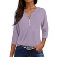 thumbnail image 2 of 3/4 Length Sleeve Womens Tops Henley Neck Button Down 3/4 Sleeve T Shirts Summer Casual Three Quarter Sleeve Tops, 2 of 4