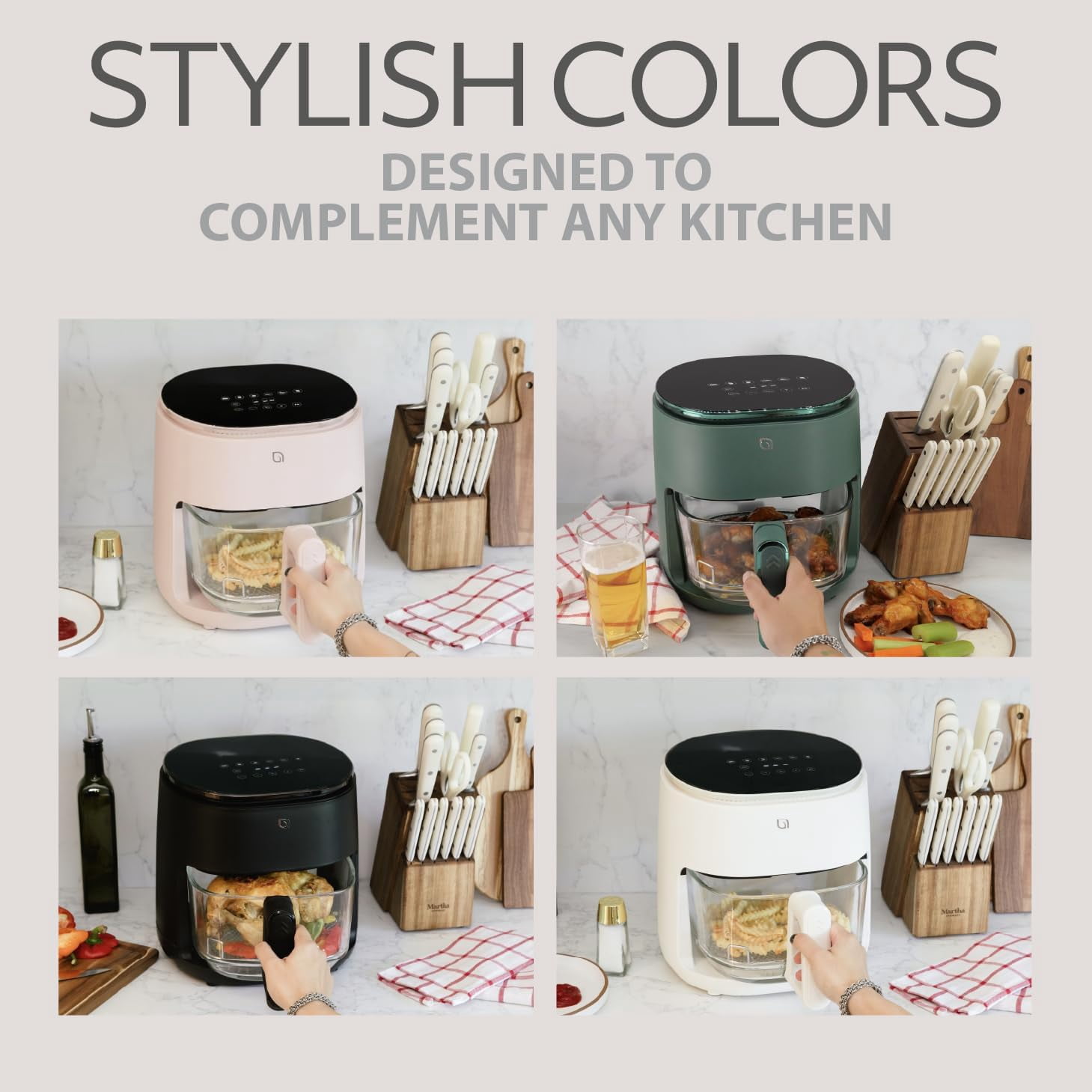 Series 6 in 1 Air Fryer with Glass Basket, 5 Quart Non Toxic Air Fryer w Digital Display, 430 ° F Max Temp, Preheat & Keep Warm Function, Compact + Dishwasher Safe Glass Airfryer - GREEN
