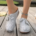 thumbnail image 2 of Breathable Wedge Clogs for Women Floral Embellishments Open Toe Mules Comfortable Soft Sole Platform Sandals Beige Size 9.5, 2 of 7