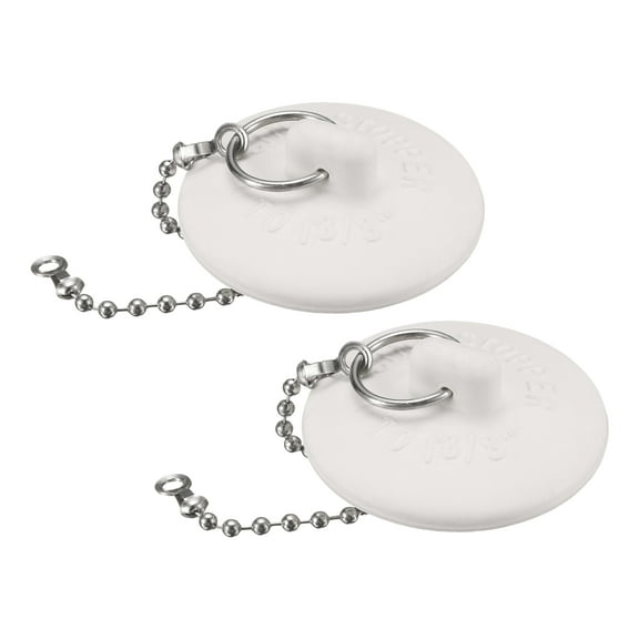 2 Pcs Tub Stoppers, Rubber Bathtub Stoppers Drain Plug 1" to 1-3/8" and 15" Beaded Chain, White
