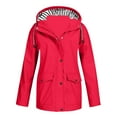 thumbnail image 2 of SROBPTY Womens Jackets, Hooded Jackets for Women, Women Solid Rain Jacket Outdoor Hooded Raincoat Windproof Top Red,S, 2 of 4