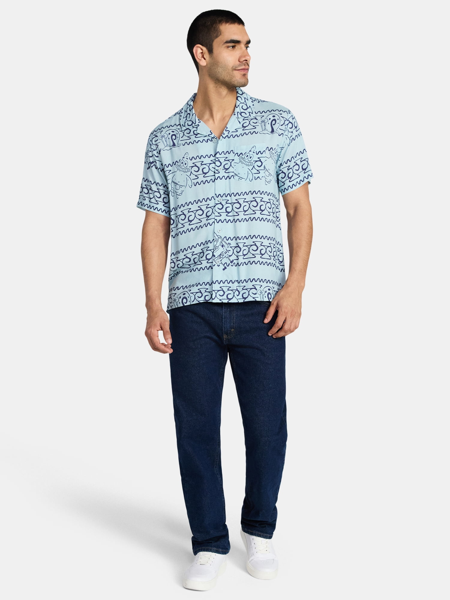 SpongeBob SquarePants Men's and Big Men's Graphic Button-Up Shirt, Sizes XS-5XL