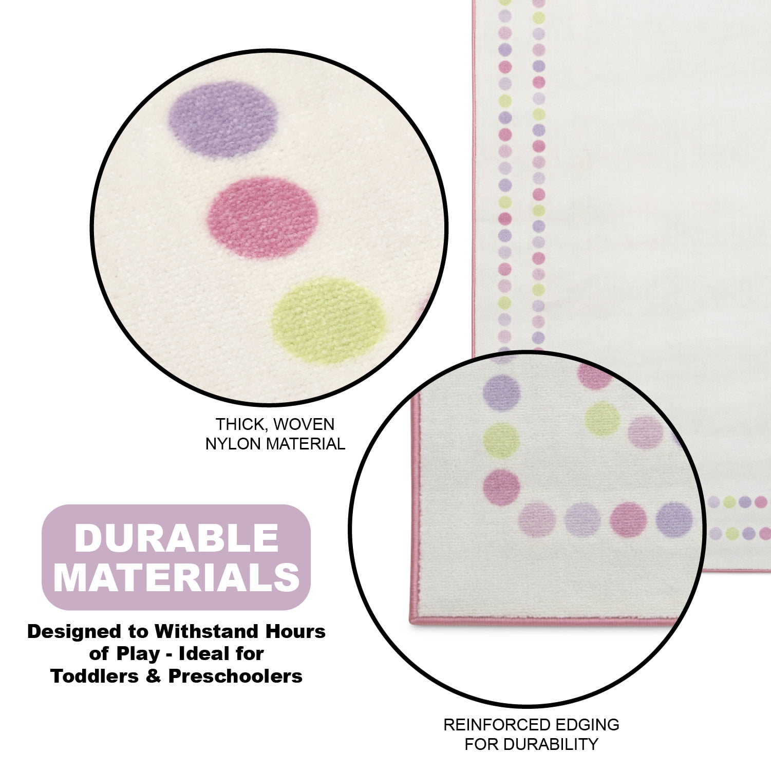 Delta Children Kids Pearl Dot Rectangle Area Rug, 53-Inch x 59-Inch, Cream/Pink