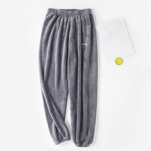 Women Winter Lounge Pants Pajams Pants Fleece Thick Home Warm Pants Gray L