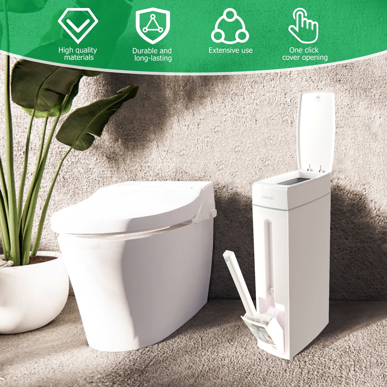 FVKRNYZ Trash Can with Toilet Brush Holder Press-Type Plastic Garbage Can 4.5L Slim Rectangular Trash Bin for Toilet Kitchen