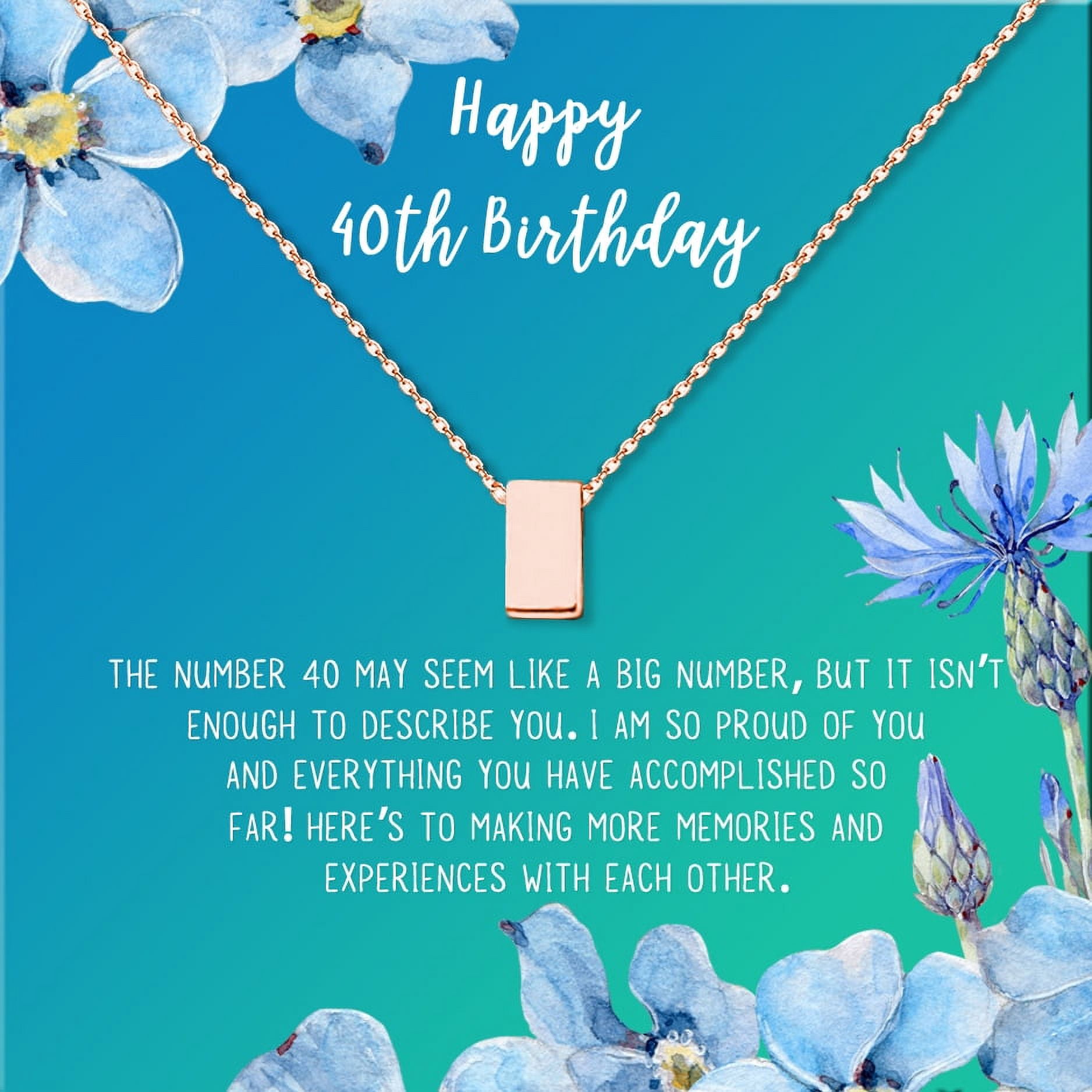 Anavia Happy 40st Birthday Gifts Stainless Steel Fashion Necklace Birthday Card Jewelry Gift for Her, Birthday Gift for Mom-[Rose Gold Cube, Bright Blue Gift Card]