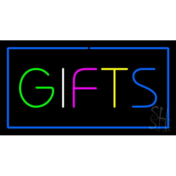 Gifts Blue Rectangle LED Neon Sign 20" Tall x 37" Wide - inches, Black Square Cut Acrylic Backing, with Dimmer - Premium built indoor Sign for Storefront, Store interior.
