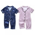 thumbnail image 4 of Kids Toddler Baby Girl Boy Satin Pajamas Set Short Sleeve Button Down Pajama Shirt Top+Pants Bottoms Sleepwear Outfits, 4 of 6