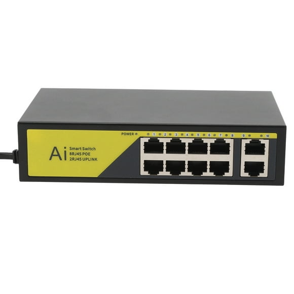 POE Switch, 8 POE Ports, 2 Uplink, 100Mbps High Speed, Metal Power Supply Ethernet Switch Extend 250M, for Security Cameras, IP Phones, APs, Routers