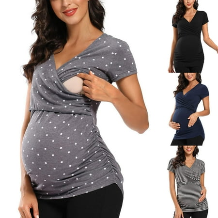 

Tejiojio Maternity/Labor/Nursing Clothing Clearance Pregnant Womans Stripe Print Short Sleeve Woman Breastfeeding Casual Clothe Top