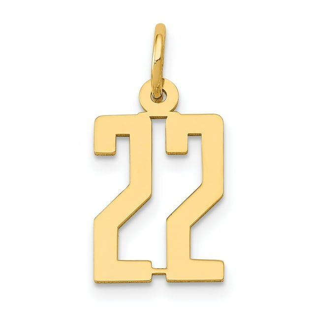 14K Yellow Gold Polished Finish Small Size Elongated Shape Number 22 Charm Pendant