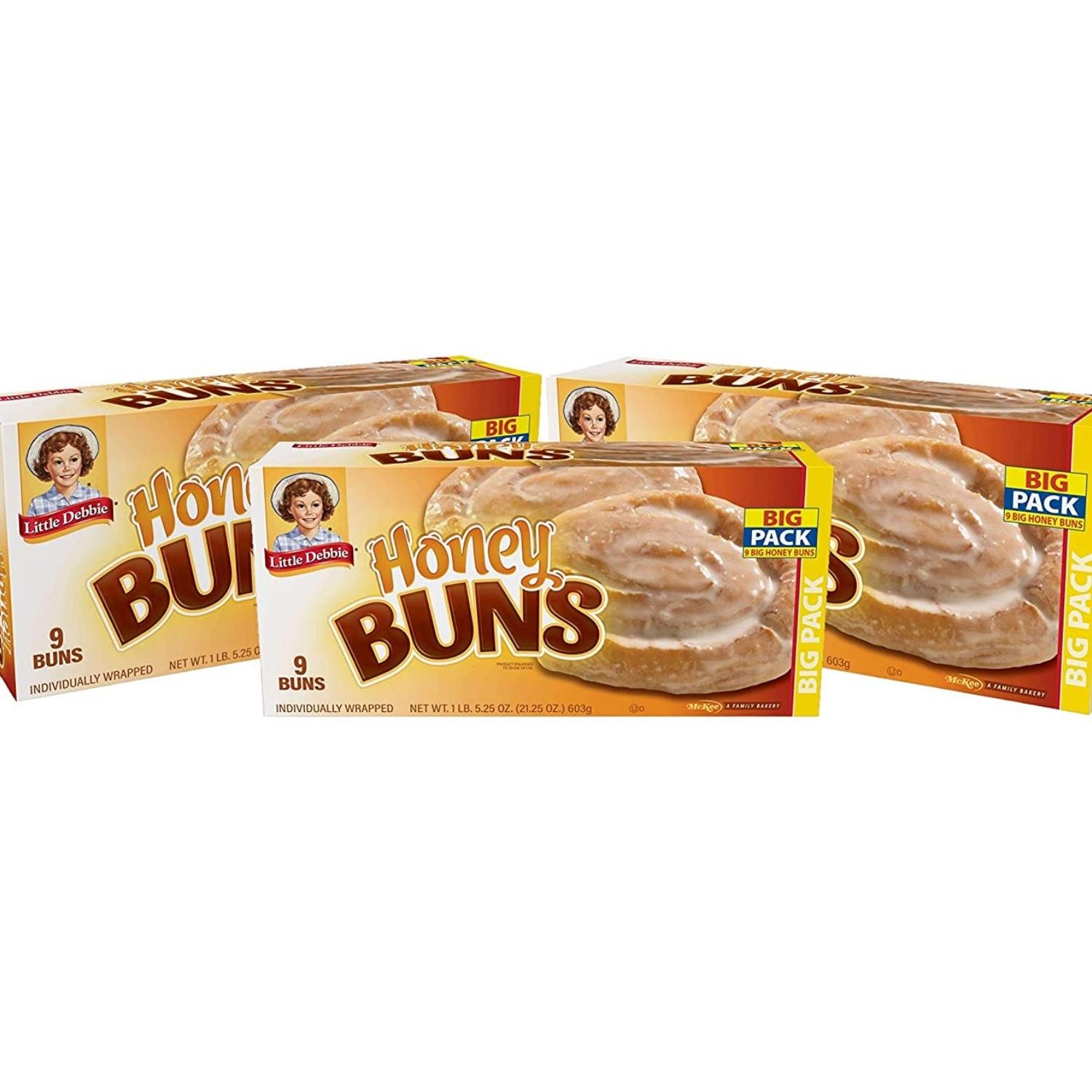 Little Debbie Honey Buns, Individually Wrapped Breakfast Pastries, 9 Buns Each Pack of 3