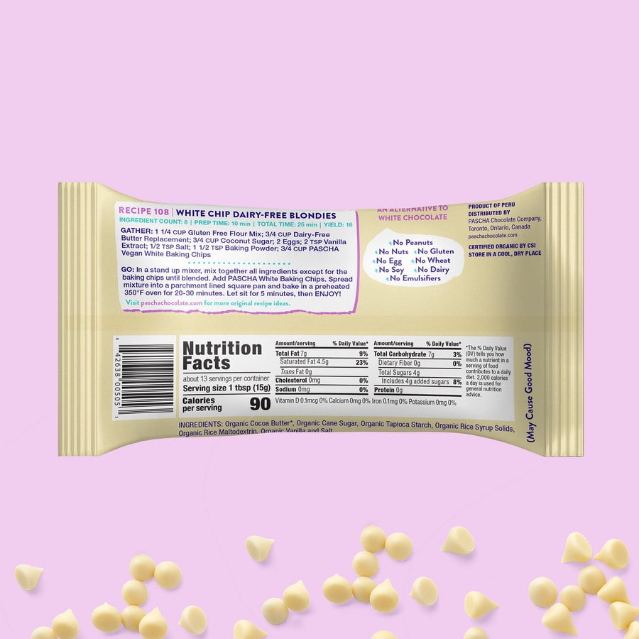 Pascha Organic White Baking Chips with Rice Powder - 7.1 oz Pack of 3