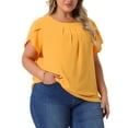 thumbnail image 2 of DARING DIVA Women's Plus Pleated Round Neck Basic Tulip Sleeves Top 1X Yellow, 2 of 6