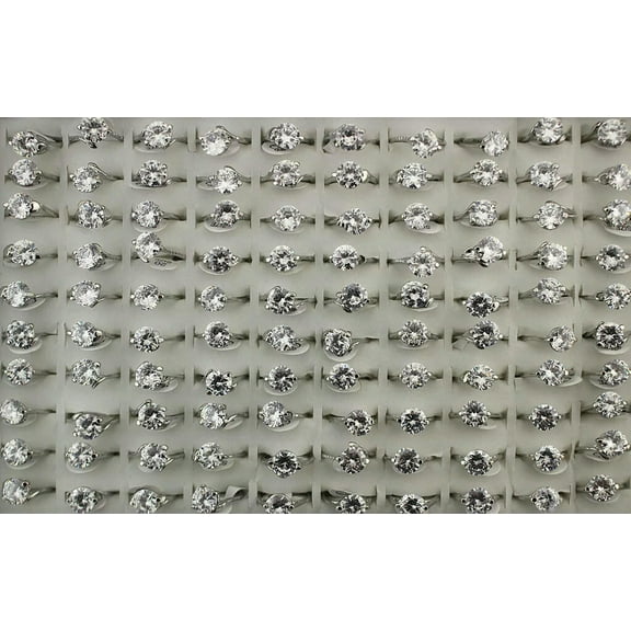 EOEMY Wholesale Rings Lots 32Pcs Lady'S Clear Round Cubic Zirconia Engagement Ring