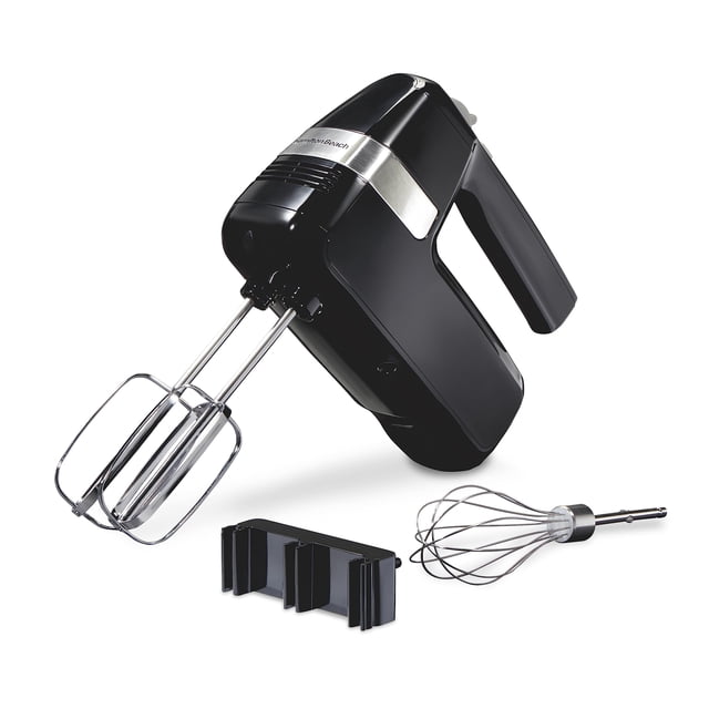 Hamilton Beach Electric Hand Mixer 6 Speeds + Stir Button 300 Watts of Peak Power for Powerful Mixing Includes Whisk and Storage Clip Black (62628)