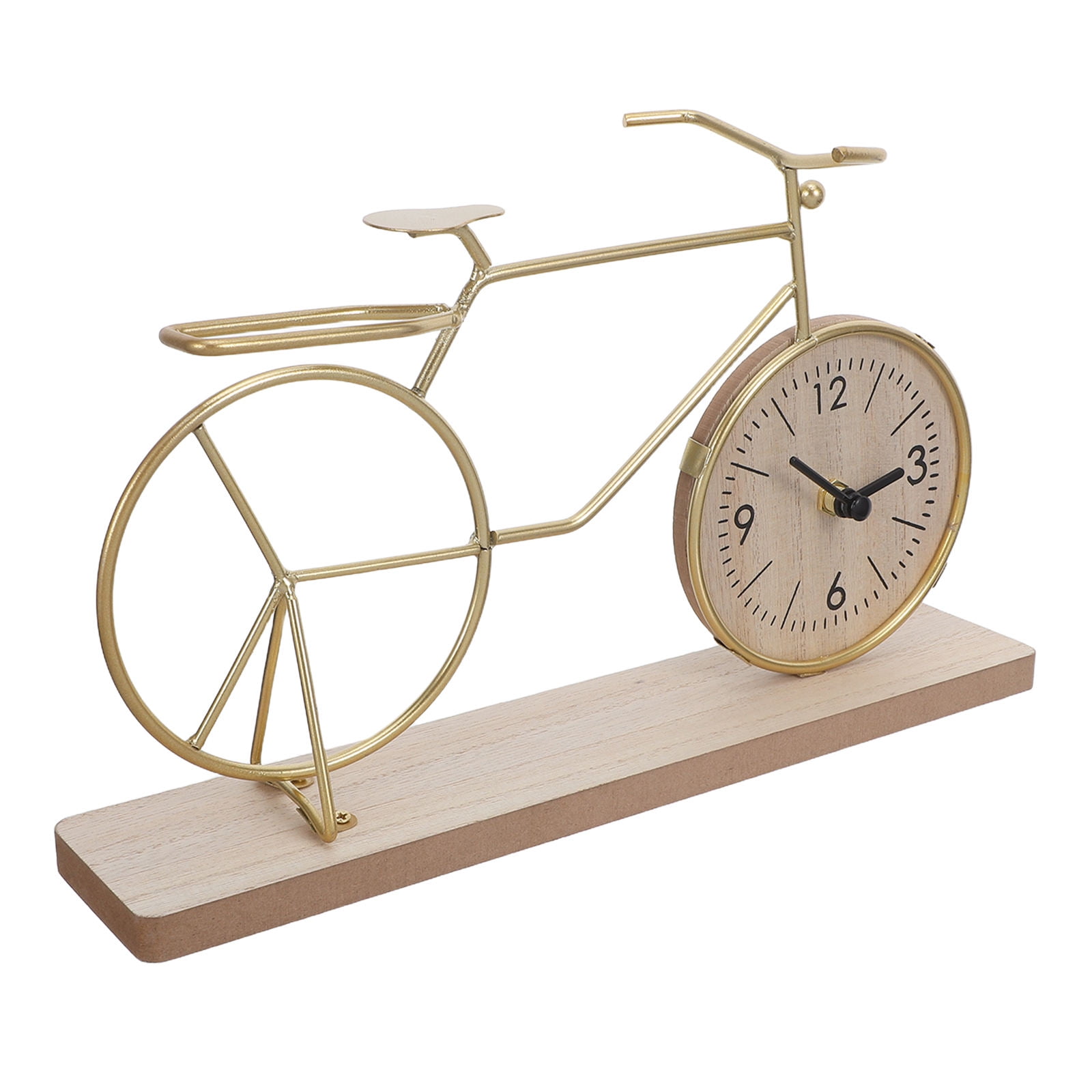 LOLIPPYY Vintage Golden Bicycle Desk Clock with Metal Frame for Office Shelf and Home Decorative Tabletop