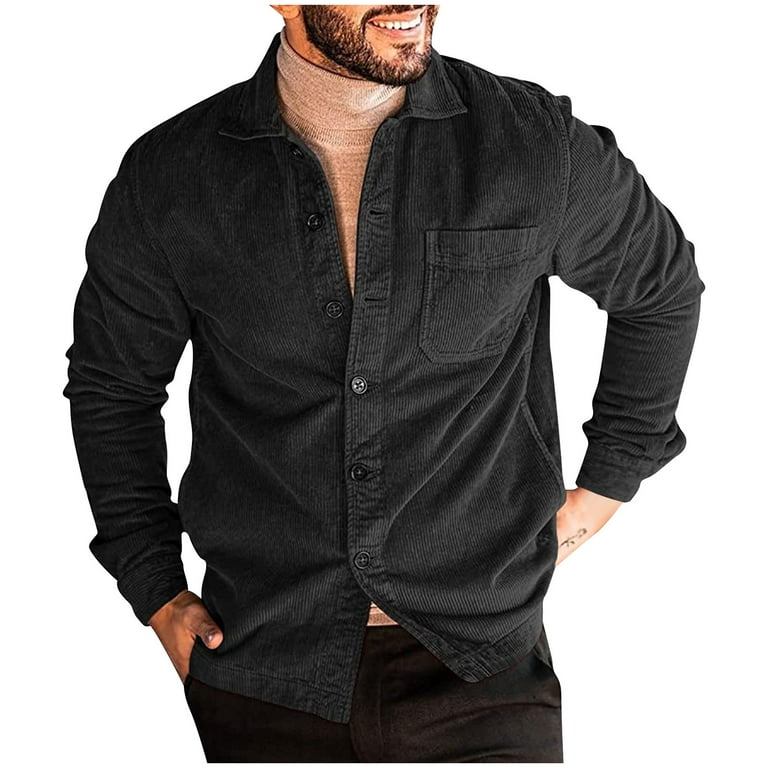 WINTAGE Men's Corduroy Cotton Black Blazer : Black