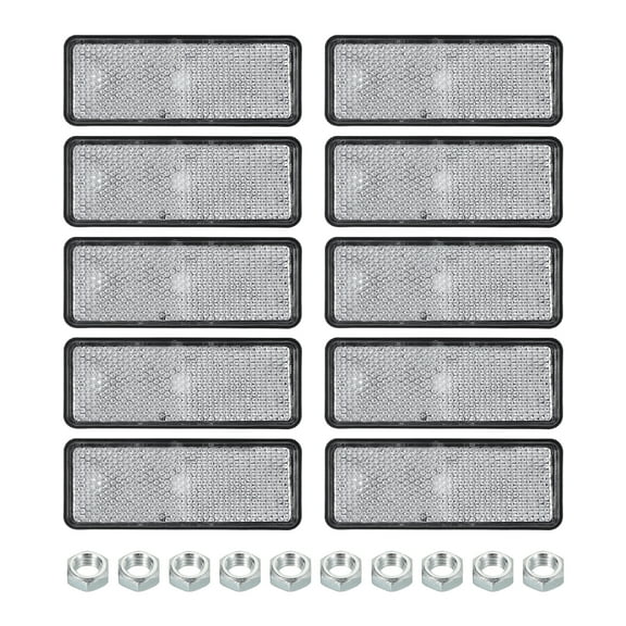 10 Pcs Rectangle Rear Reflectors, Safety Reflective Warning Reflector White