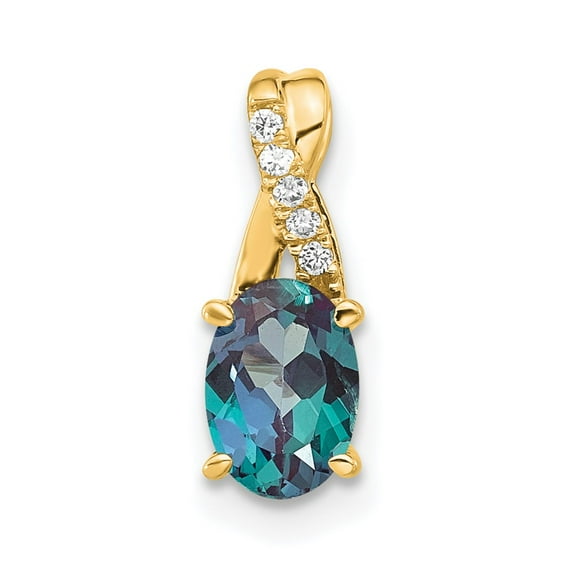 14K Oval Created Alexandrite and Diamond Pendant
