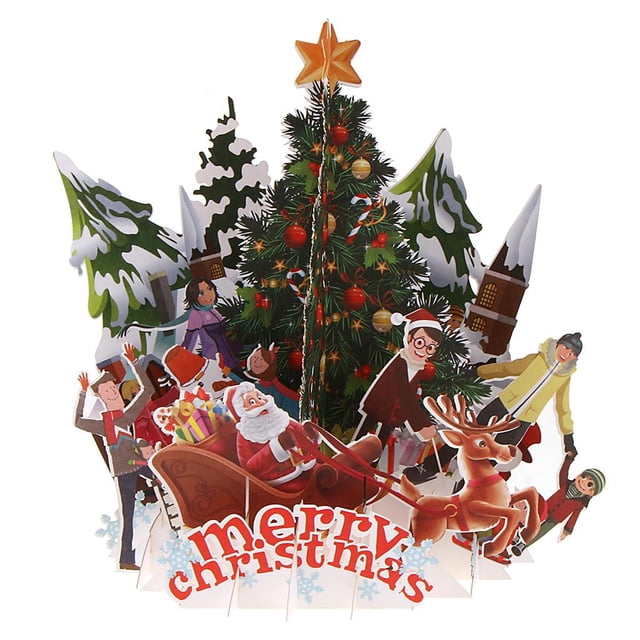 Decoración de Navidad, Pueblo de árboles de Navidad, Tarjeta de Felicitación 3D con sobre Yotijar Tarjetas de felicitación de Navidad