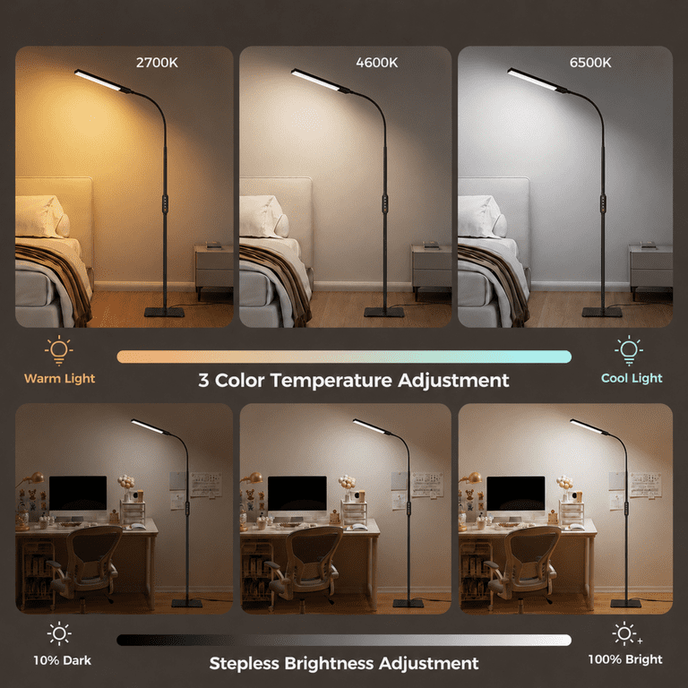 Mehoom LED Floor Lamp, 1200 Lumens, Adjustable Gooseneck, Black/White photo 3
