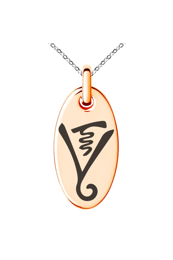Stainless Steel Reiki Dumo Tibetan Master Engraved Small Oval Charm Pendant Necklace