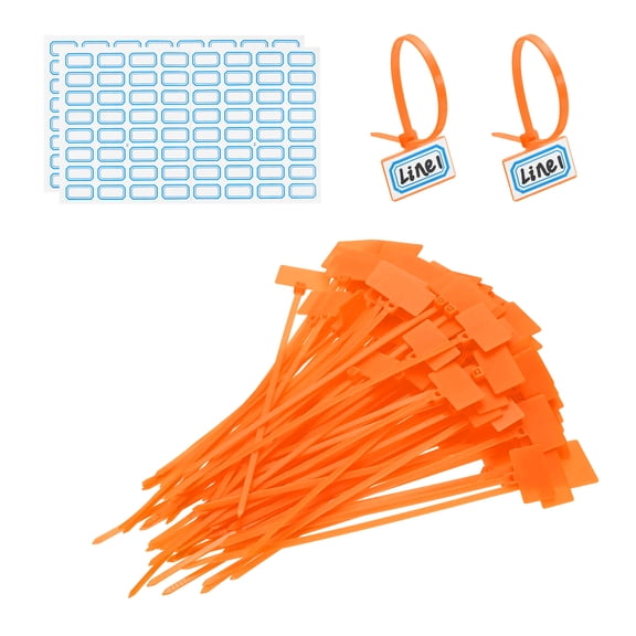 6inch Zip Ties, 100pcs Cable Ties Tags Nylon Wire Marking Label Self Locking Plastic Straps Write on with Label Tags Paper for Organization Cord Network Ethernet Marking, Orange