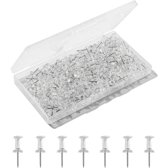 100 Pcs Clear Push Pins, Standard Thumb Tacks Steel Point and Plastic Head, Push Pins for Cork Board, Bulletin Board and Wall