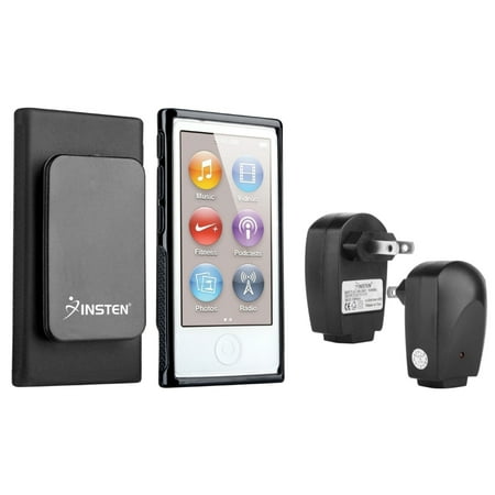 Insten Black Belt Clip TPU Rubber Case + Travel Home Charger For Apple iPod nano 7 7th Generation