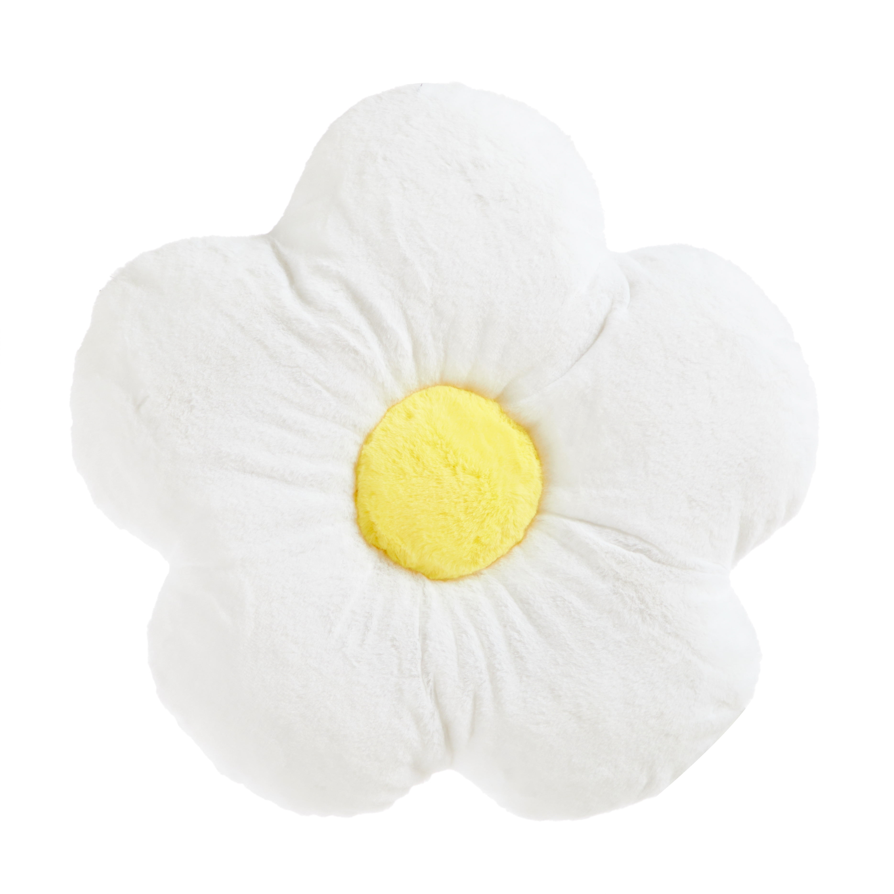 (2 pack) Your Zone Faux Fur Flower Decorative Pillow for Kids, White Daisy, Spot Clean, 16 in