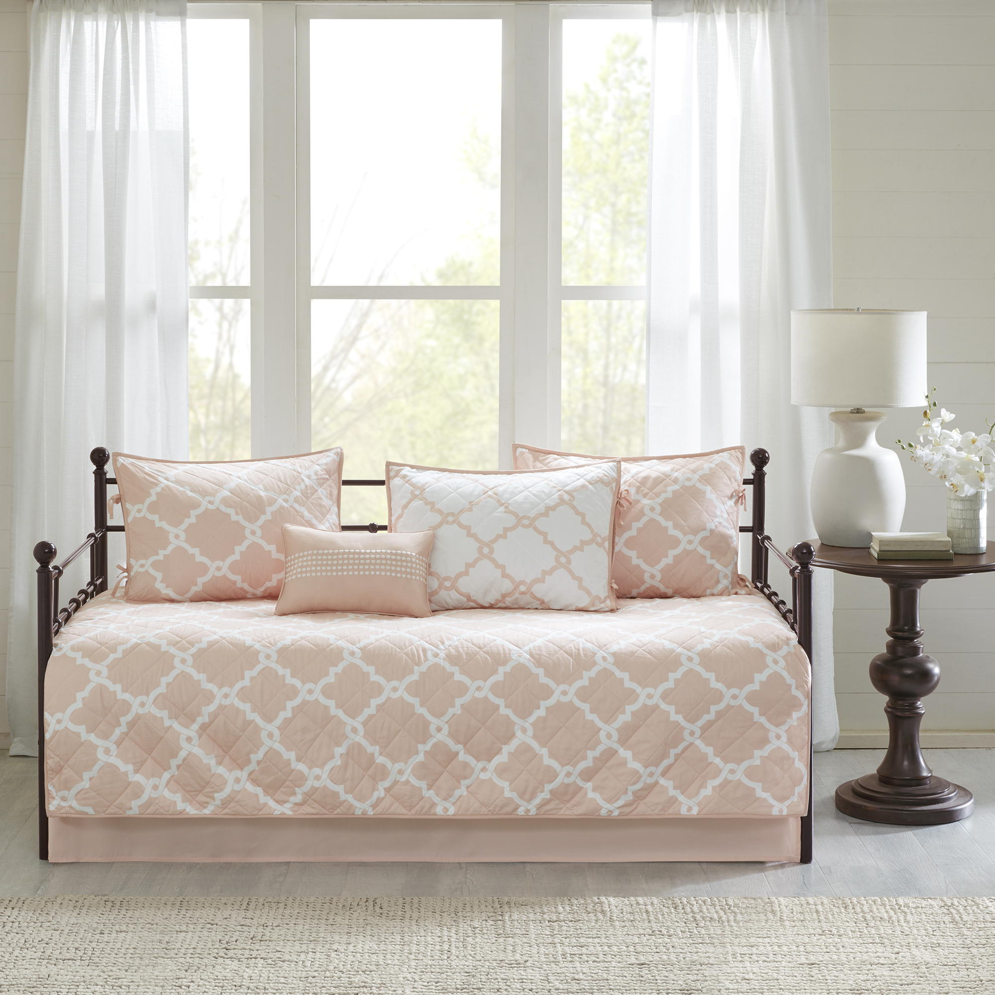 Home Essence Becker 6 Piece Reversible Printed Daybed Set, Peach
