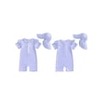 thumbnail image 2 of BemeyourBBs Toddler Baby Girl Boy Striped Swimsuit with Hat Set 2 Pcs Infant Bathing Suit Zip Up Ruffled Trim Short Sleeve One Piece Swimwear Summer Beachwear UPF 50+ Rash Guard, 2 of 9