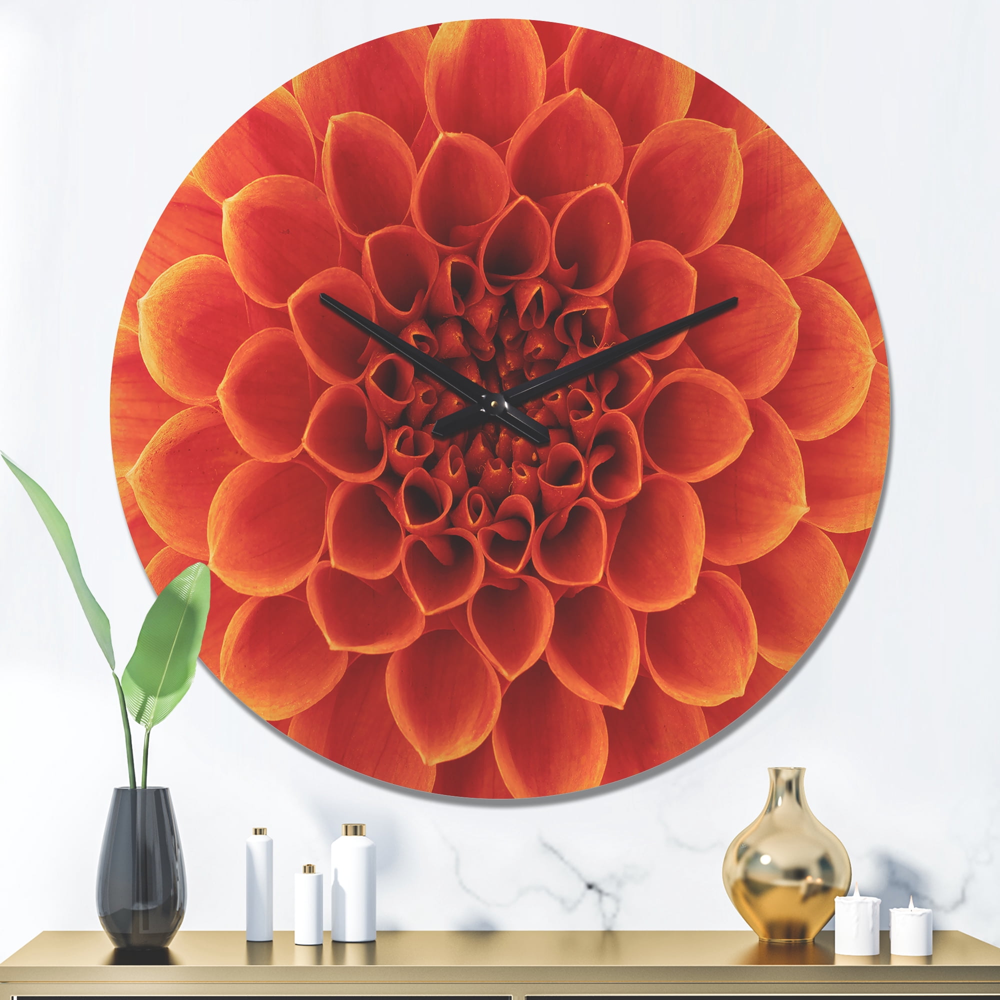 Designart 'Dense Petals With Brown Flower' Modern Wood Wall Clock