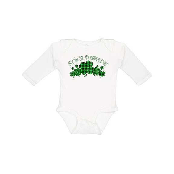 Inktastic My 1st St. Patrick's Day with Plaid Shamrocks Boys or Girls Long Sleeve Baby Bodysuit