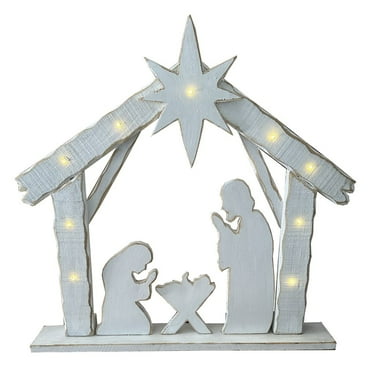 Hi-Line Gift Ltd 85255-M 30in Lighted Wooden Nativity Family with Timer Battery Operated Christmas Decor