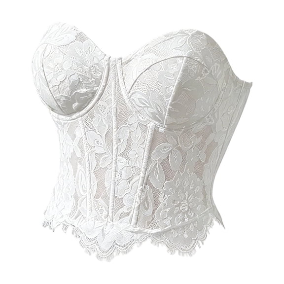 ZGRBOU Women's Shaping Floral Lace Boned Bustier Elegant Strapless Corset Fasion Crop Waist Cinching Party Top