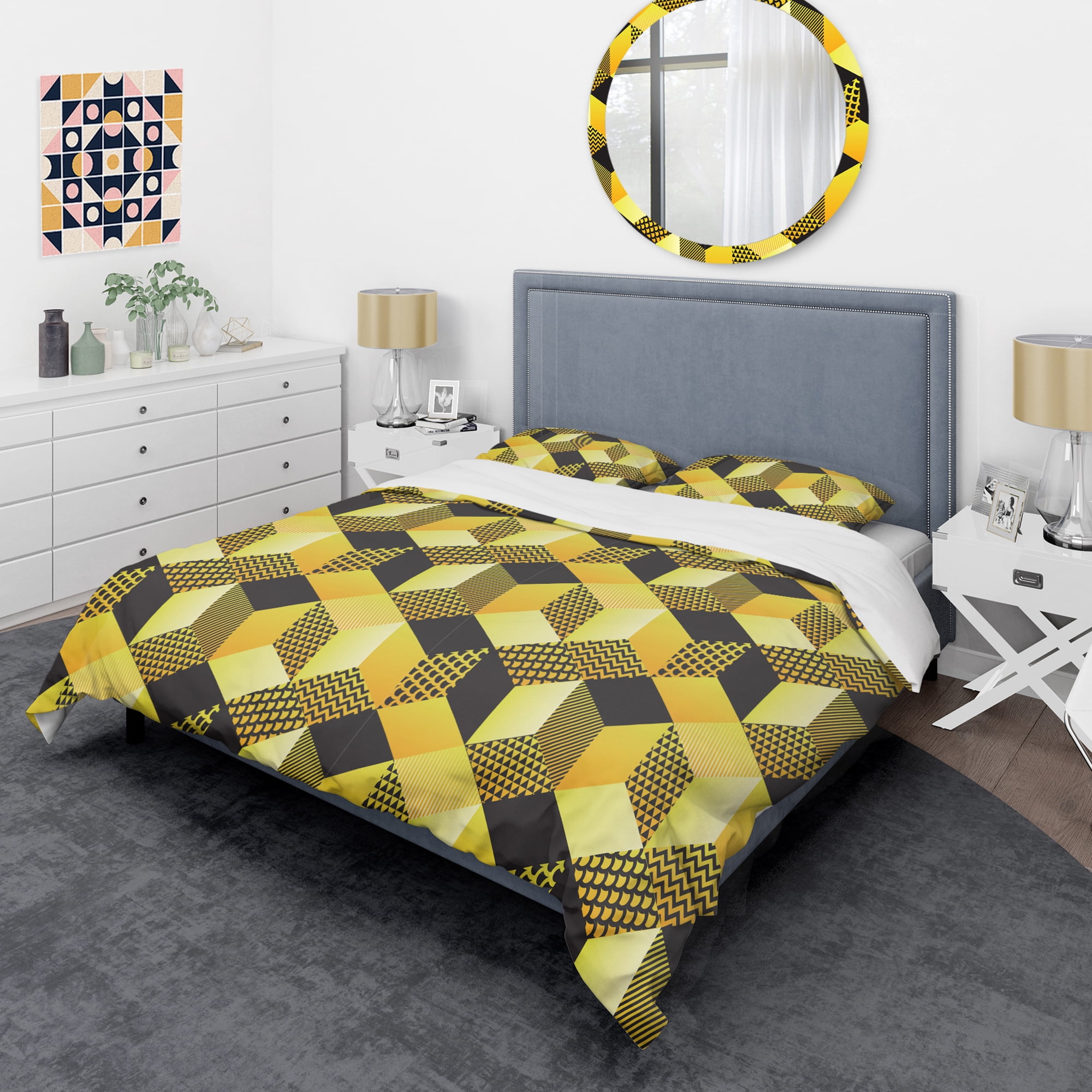 Designart 'Retro Hexagon Pattern II' Mid-Century Modern Duvet Cover Set