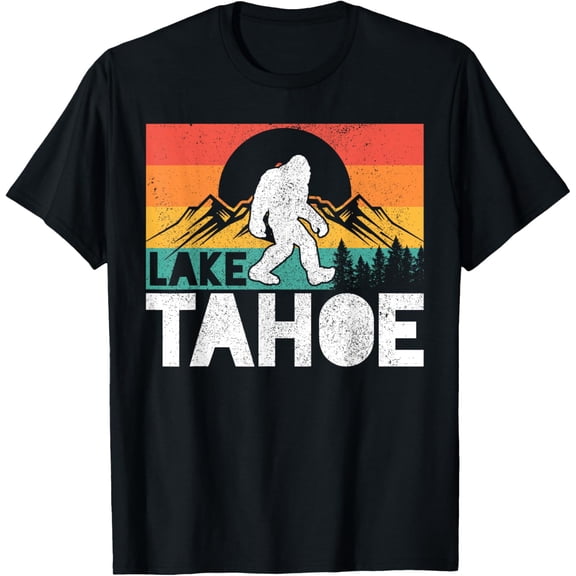 Lake Tahoe Bigfoot Sasquatch Vintage Retro Souvenir Gift T-ShirtMen and women, White Black T-shirt, size: Extra large S-1317XL