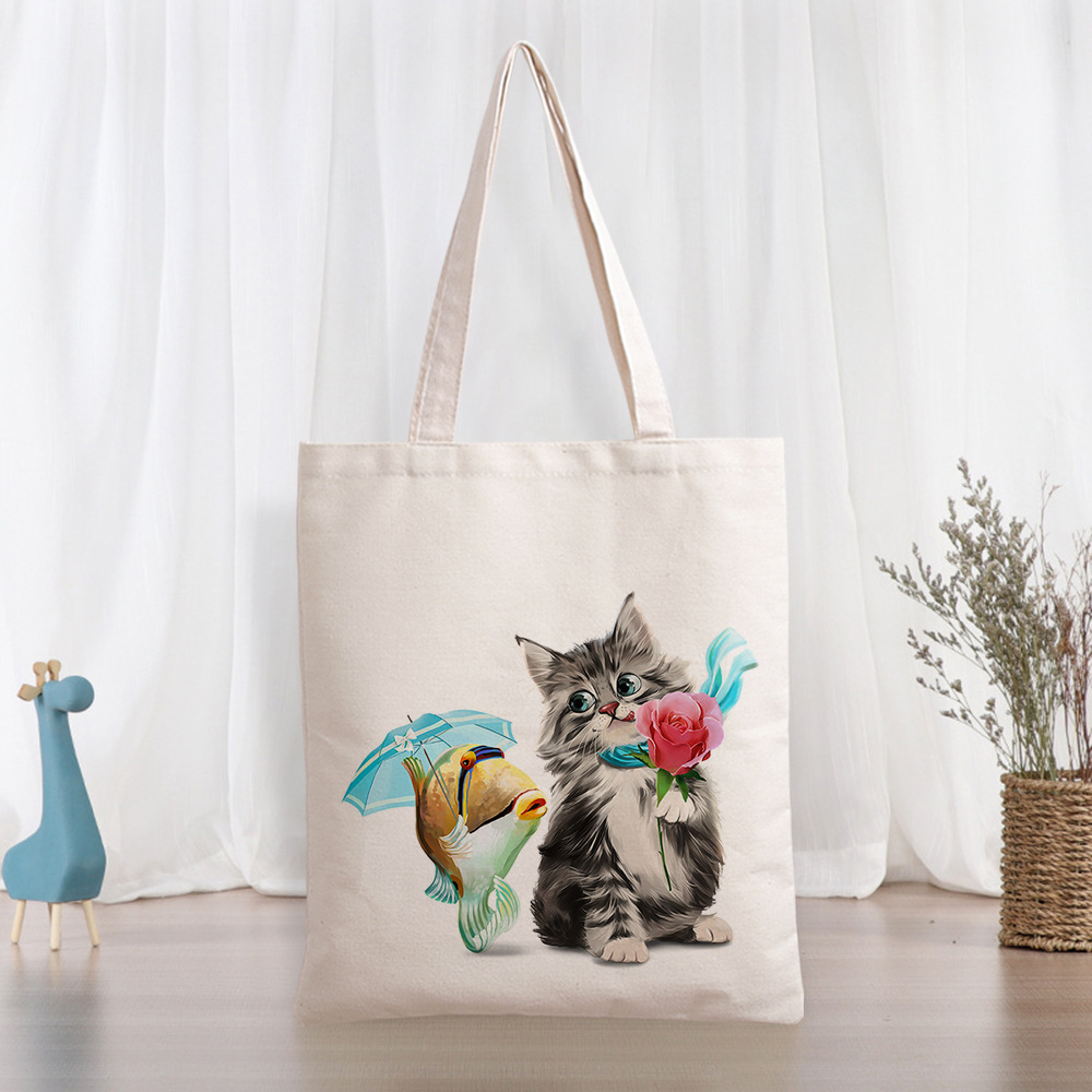トートバッグ LCDC : 25SS / KAT PRINT SHOULDER BAG (2COLORS) Cartoon Cute Cat Handbags Fashion Eco Reusable Shopping Bags