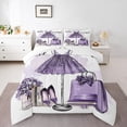 thumbnail image 2 of Fashion Purple Bedding Sets King Size Modern Girly Comforter Set, Women Purple Floral Bedding Comforter Sets Perfume Print Down Comforter Romantic Makeup Themed Duvet Sets, 2 of 7