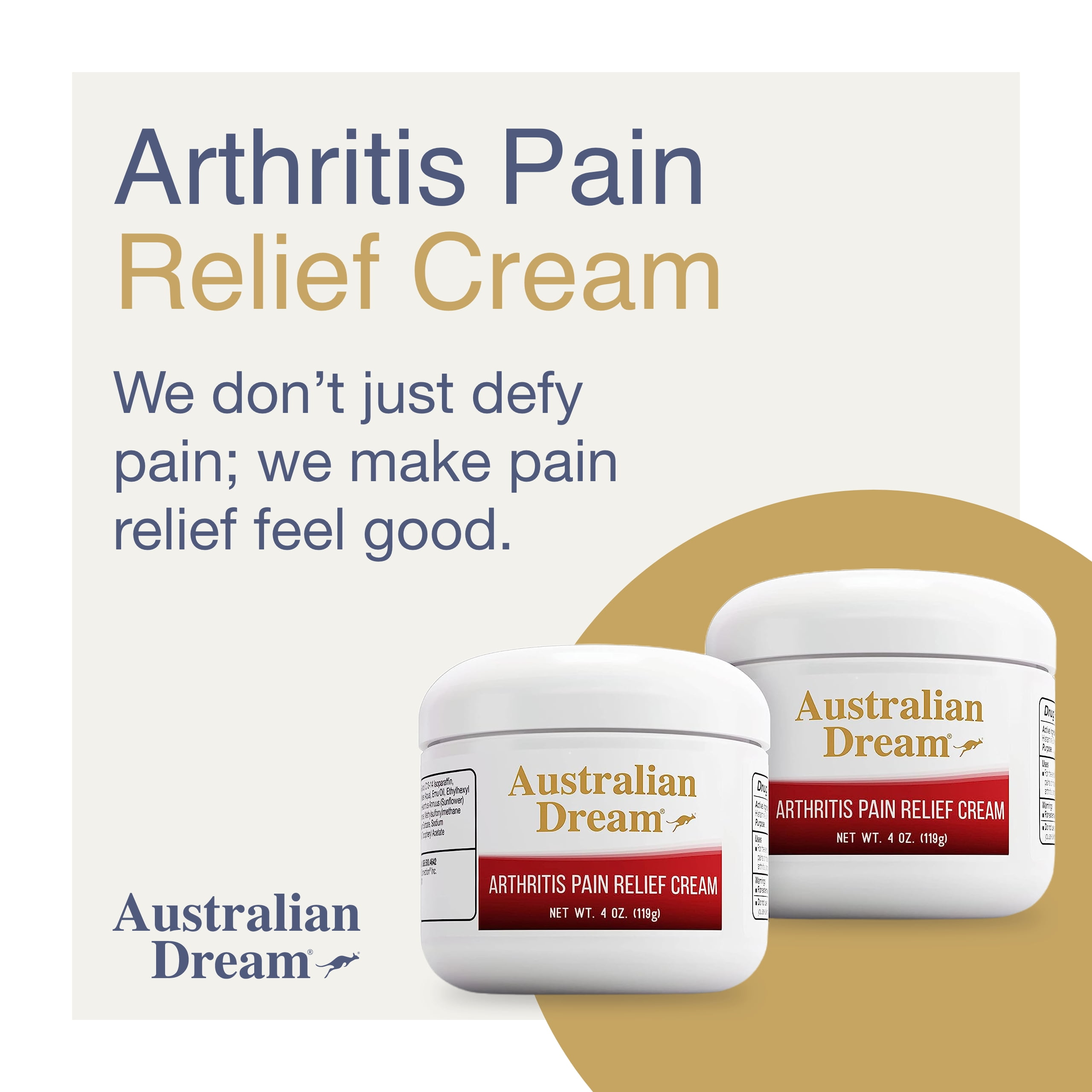 Australian Dream Arthritis Pain Relief Cream - For Muscle Aches or Back Pain - 4 Oz Jars (2 Pack)