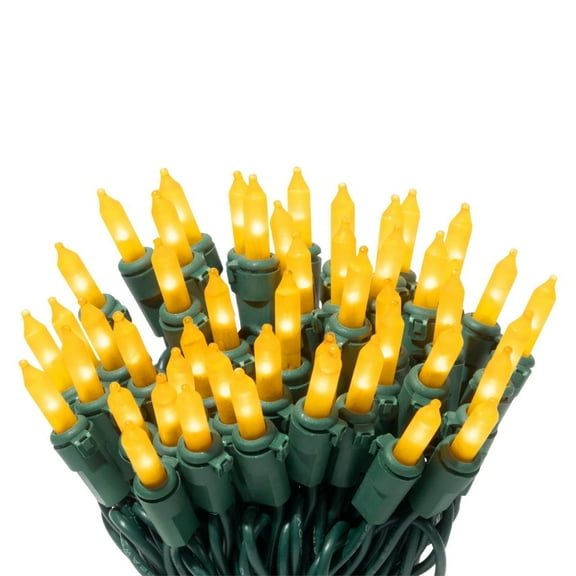 612 Vermont 100 LED Gold Frost Christmas Lights on a Green Wire String, UL Approved For Indoor and Outdoor Use, 24.75’ Lighted Length, 25.4’ Total Length