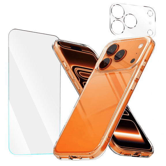 3-in-1 Entronix Bundle for iPhone 17 Pro Max, Heavy Duty Transparent Phone Case, 1 Screen Protector and 1 Camera Lens