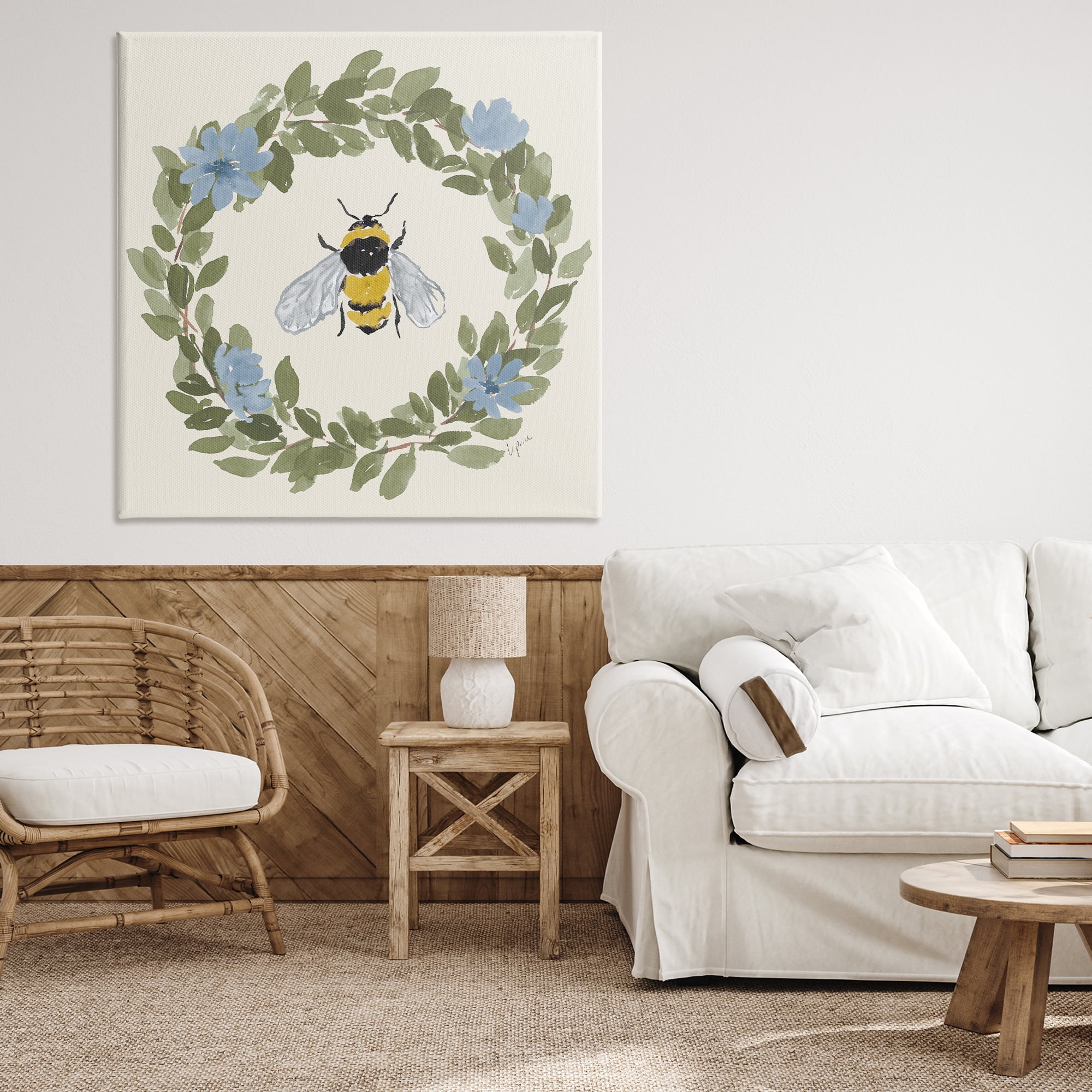 Stupell Industries Floral Wreath Bee Celebration Canvas Wall Art, design by Lucille Price